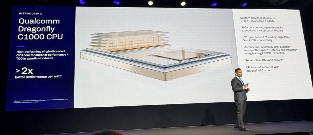 Qualcomm EVP and GM of Data Center Tony Pialis speaks on stage at Qualcomm's Investor Day event