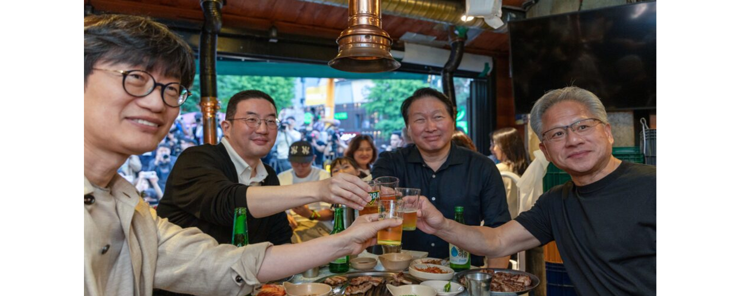 Naver chairman Lee Hae-jin, LG Group chairman Koo Kwang-mo, SK Group chairman Chey Tae-won, NVIDIA founder and CEO Jensen Huang  