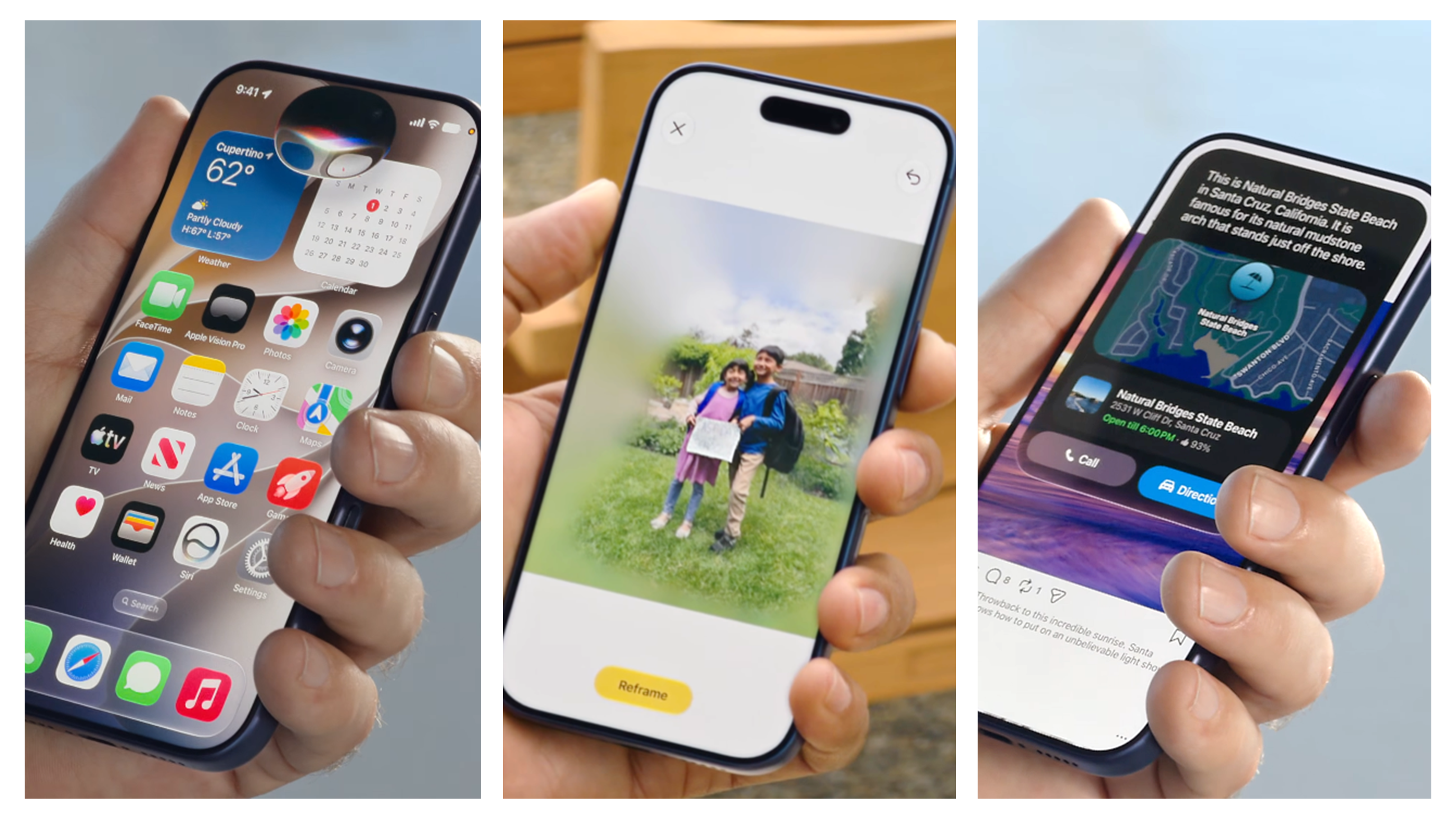 Three examples of Apple's new Siri AI.